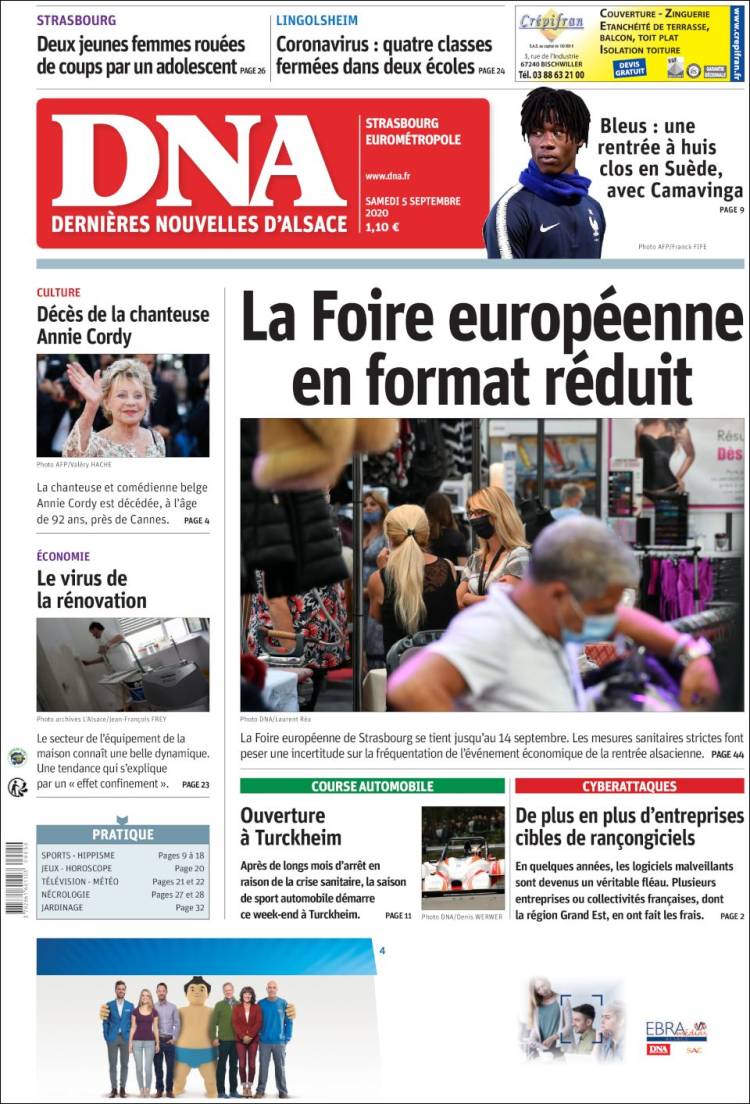 Portada de Les Dernières Nouvelles d'Alsace (Francia)