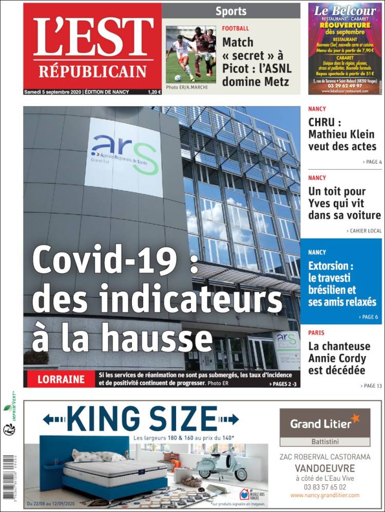 Portada de L'Est Republicain (Francia)