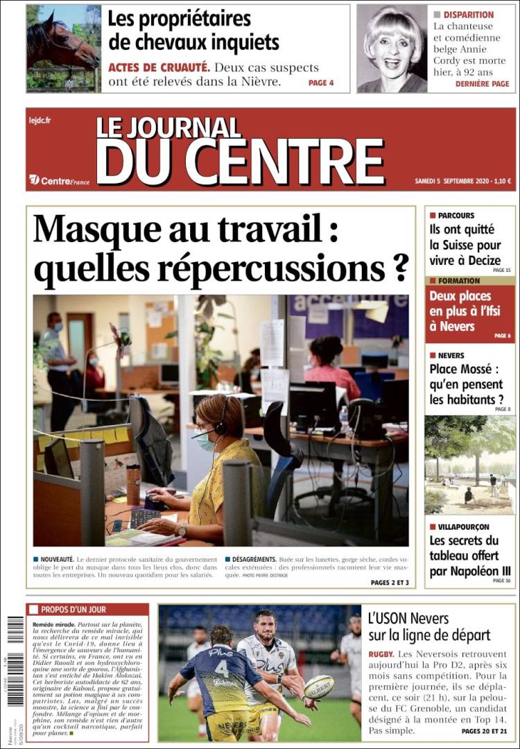 Portada de Le Journal du Centre (Francia)