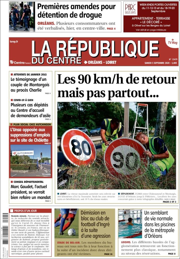 Portada de La République du Centre (Francia)