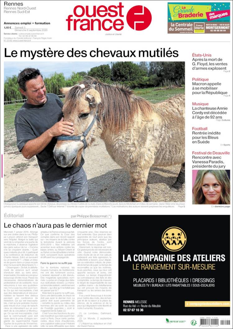 Portada de Ouest France (Francia)