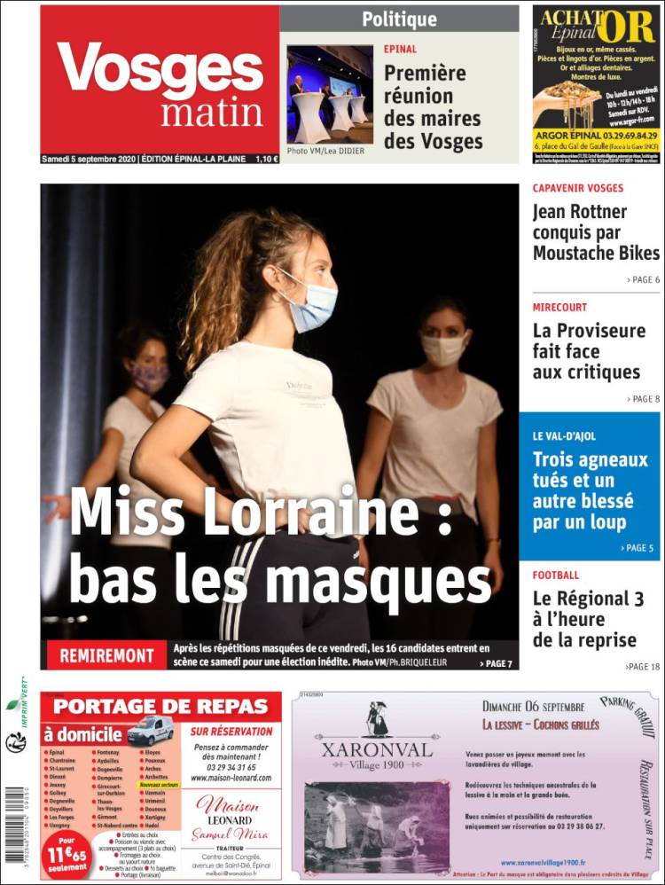 Portada de Vosges Matin (Francia)