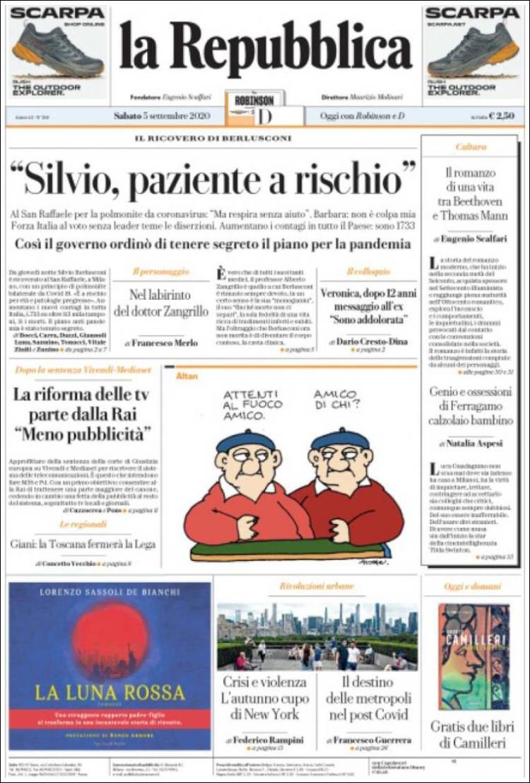 Portada de La Repubblica (Italia)