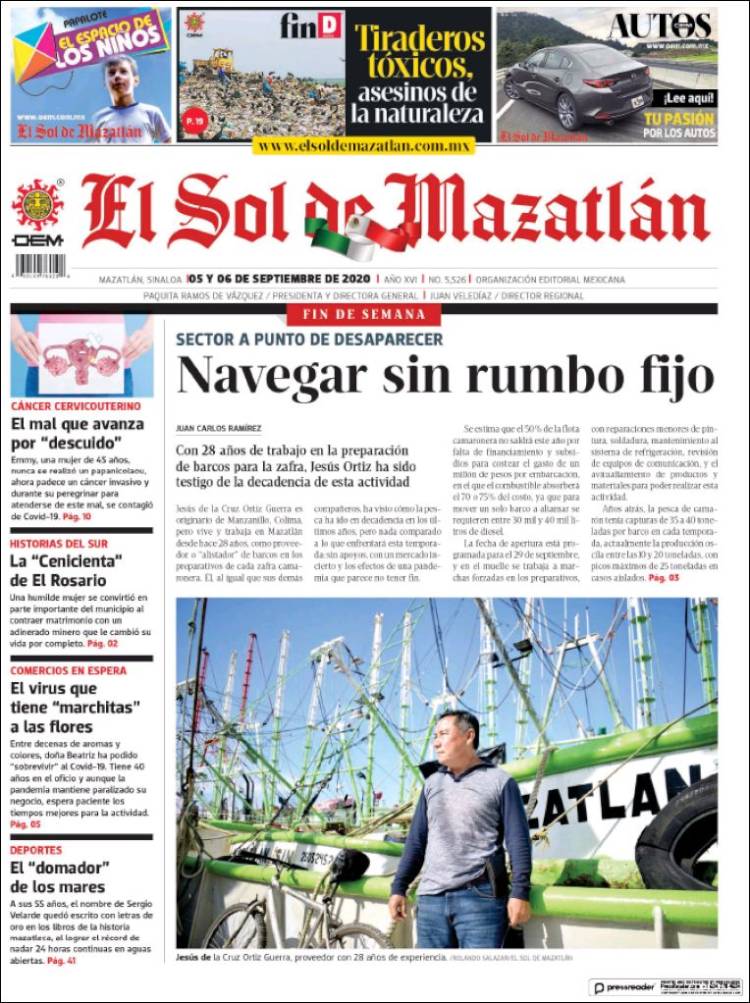 Portada de El Sol de Mazatlán (M&eacute;xico)