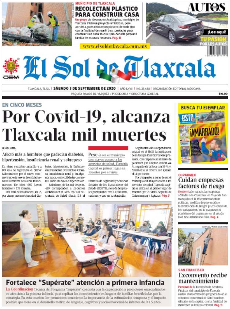 Portada de El Sol de Tlaxcala (M&eacute;xico)