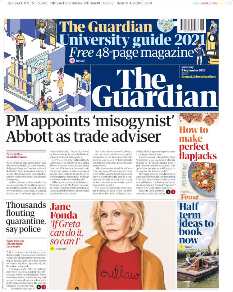 Portada de The Guardian (Reino Unido)