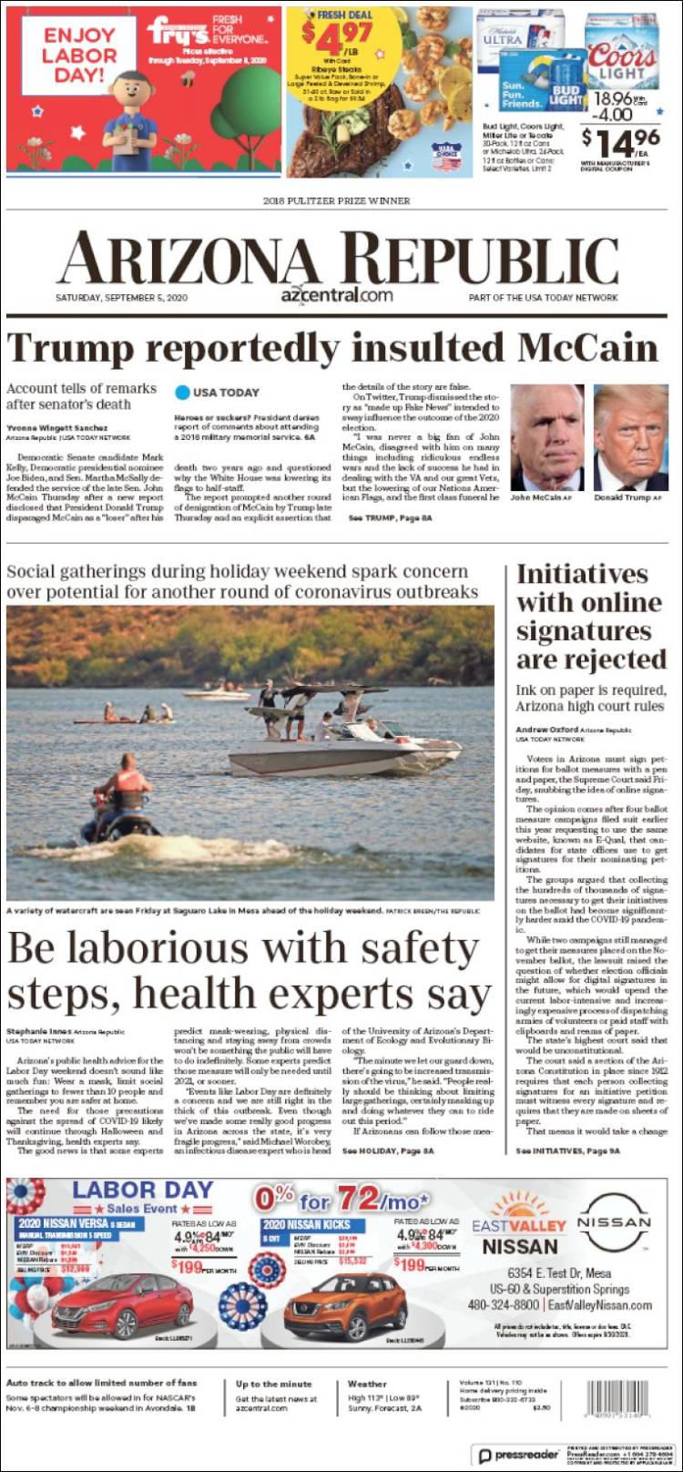 Portada de Arizona Republic News (USA)