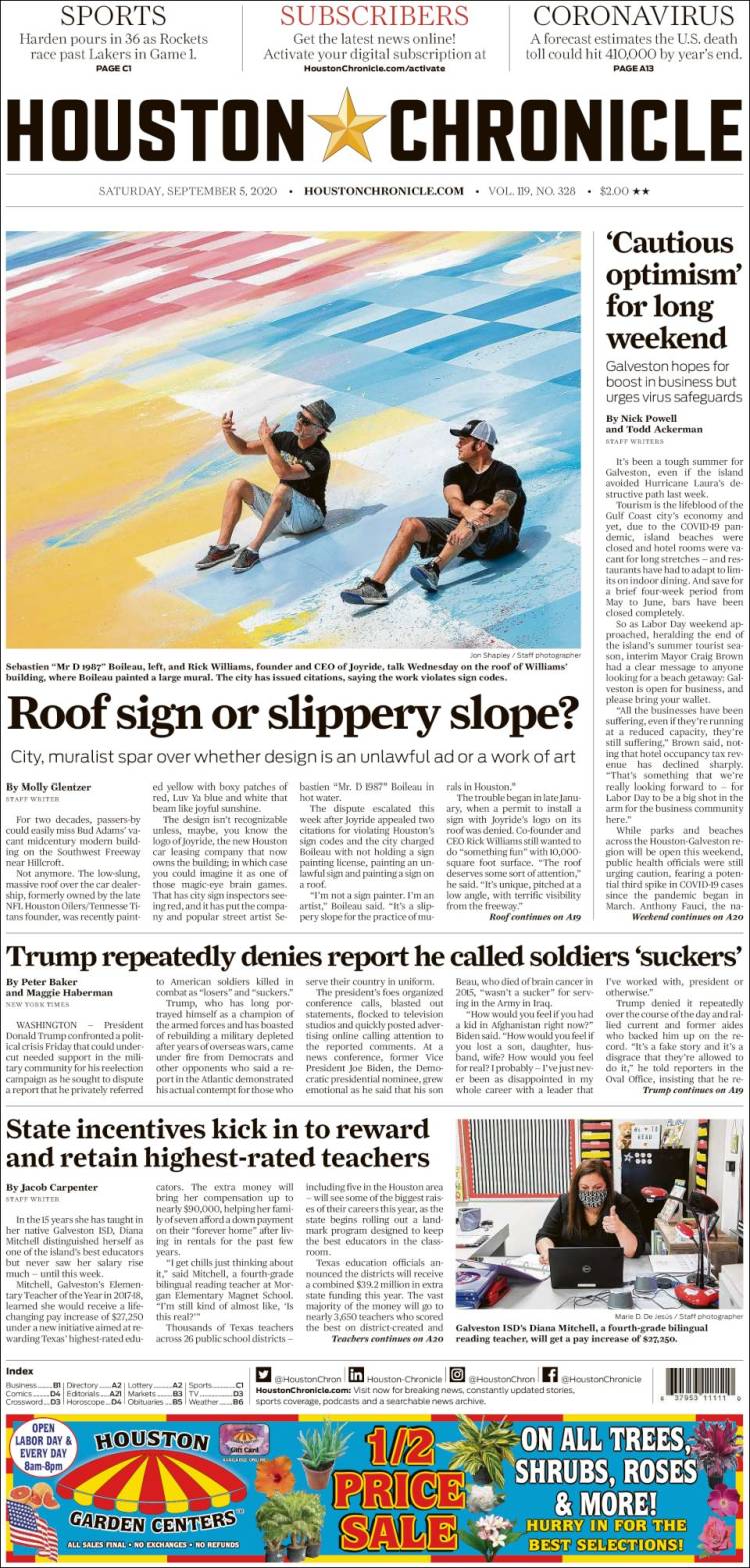 Portada de Houston Chronicle (USA)