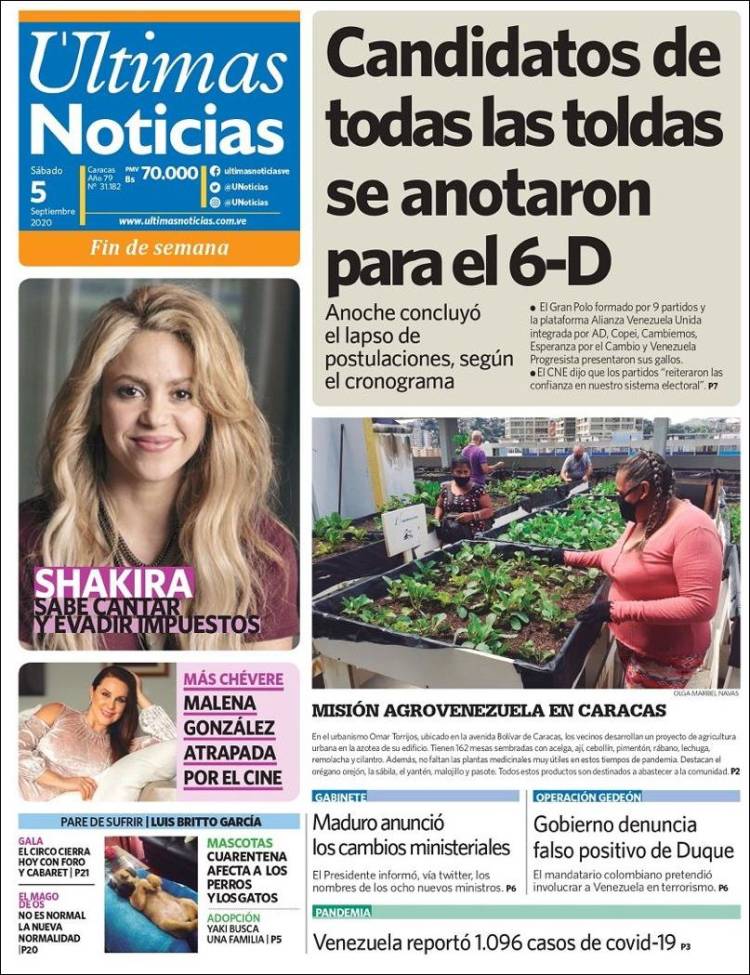 Portada de Últimas Noticias (Venezuela)