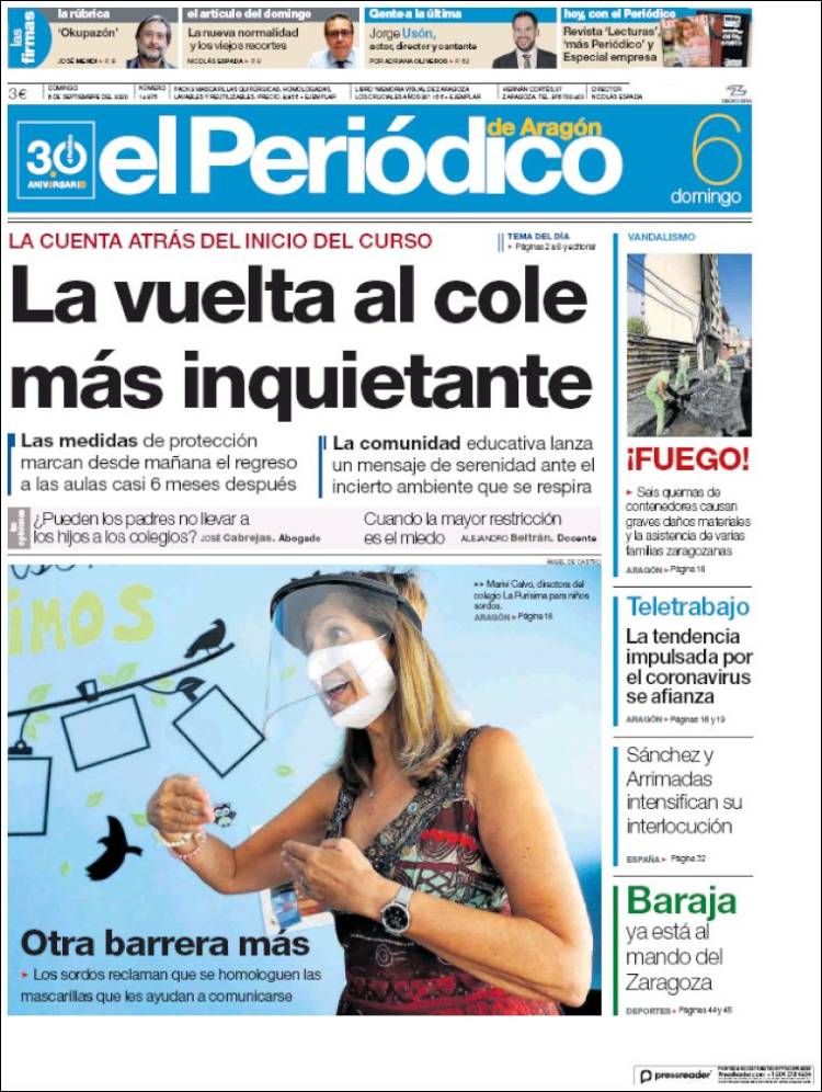 Portada de El Periódico de Aragón (Espa&ntilde;a)