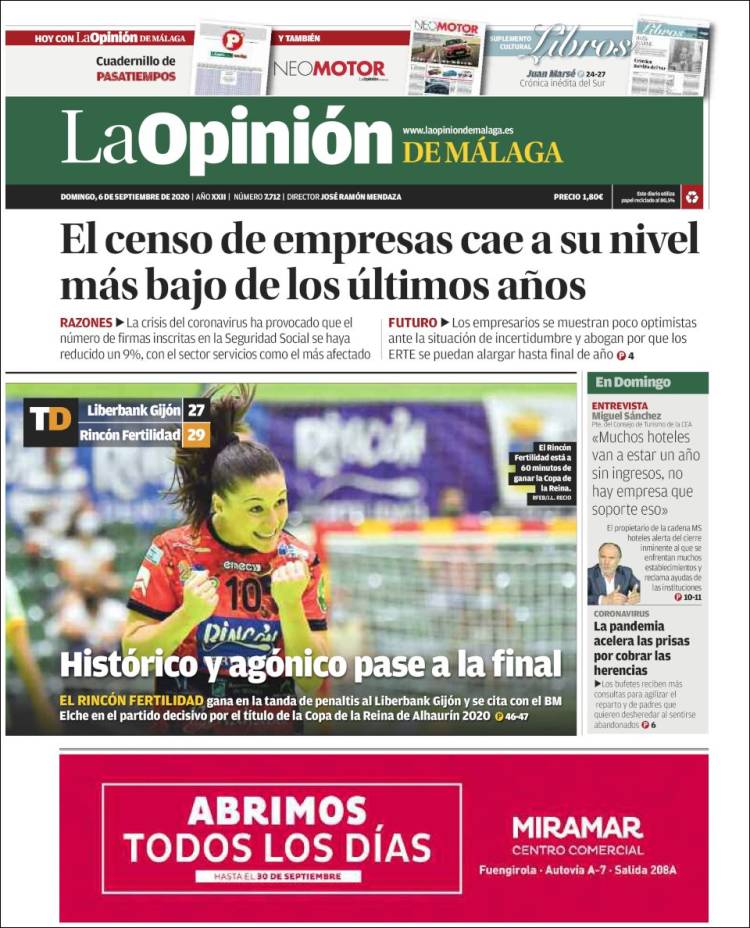 Portada de La Opinión de Málaga (Espa&ntilde;a)