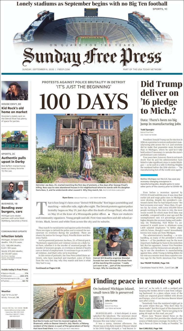 Portada de Detroit Free Press (USA)