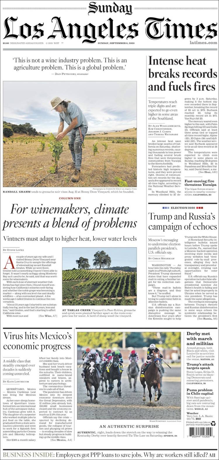 Portada de Los Angeles Times (USA)