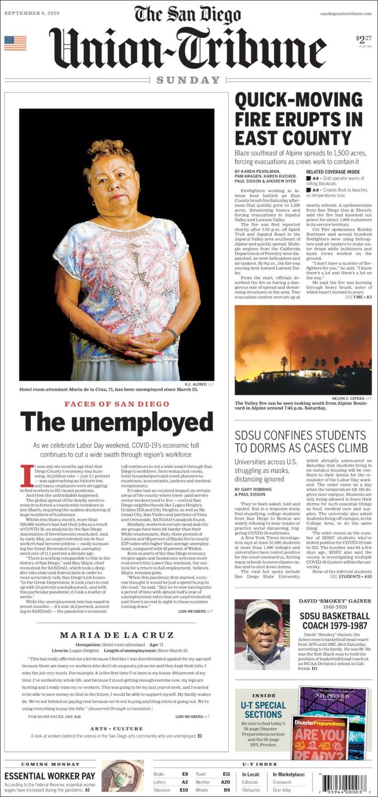 Portada de The San Diego Union-Tribune (USA)