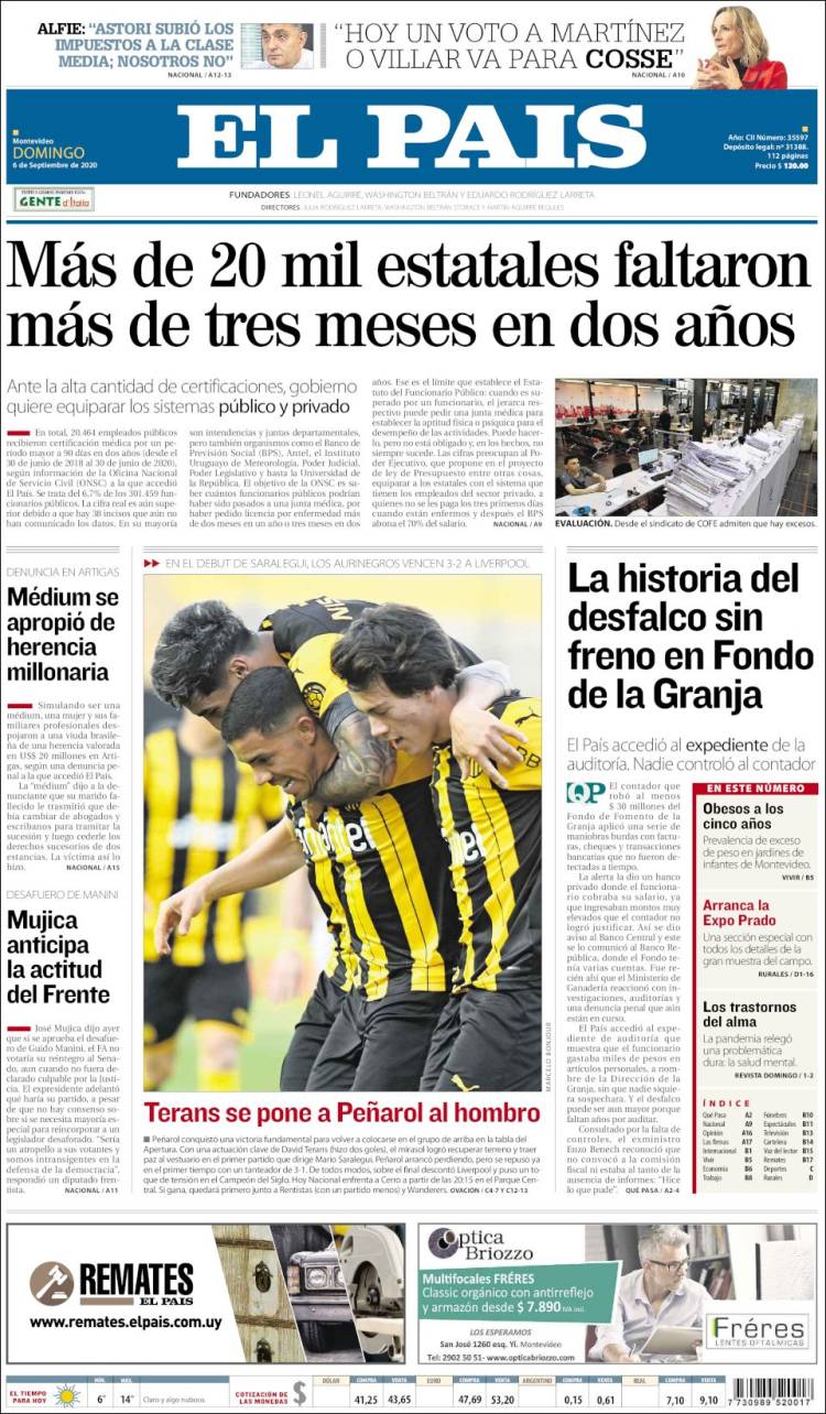 Portada de El País (Uruguay)