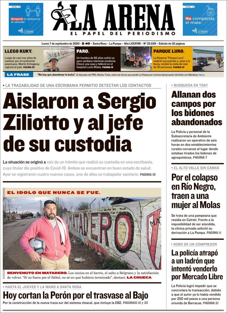 Portada de Diario La Arena (Argentina)