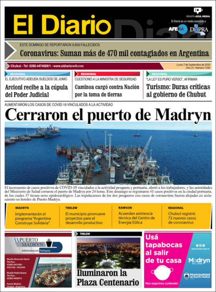 Portada de El Diario de Madryn (Argentina)