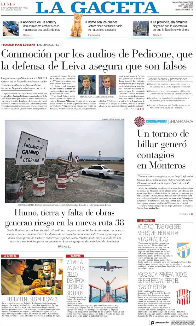 Portada de La Gaceta (Argentina)