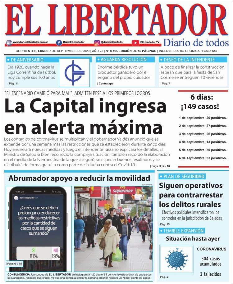 Portada de Diario El Libertador (Argentina)