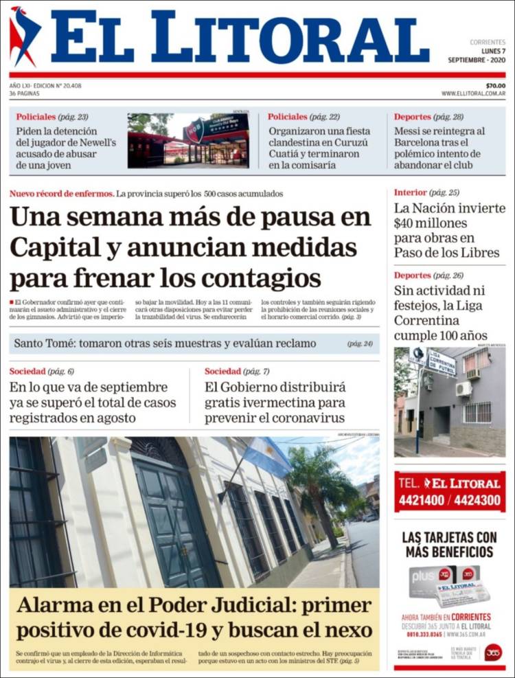 Portada de El Litoral Corrientes (Argentina)
