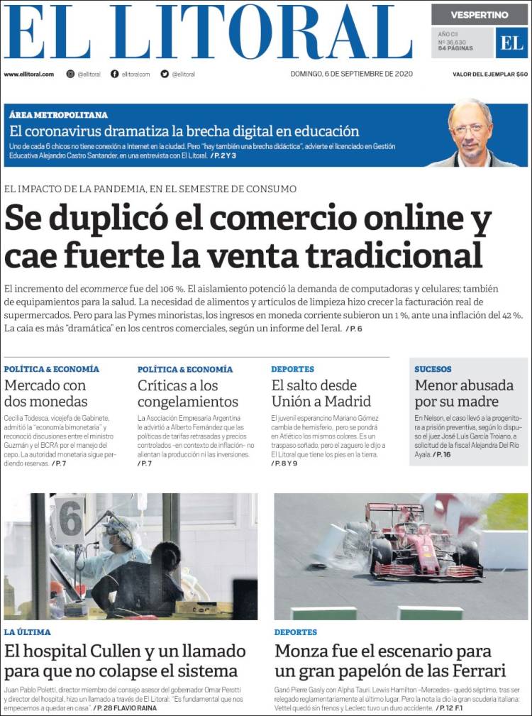 Portada de Diario El Litoral (Argentina)