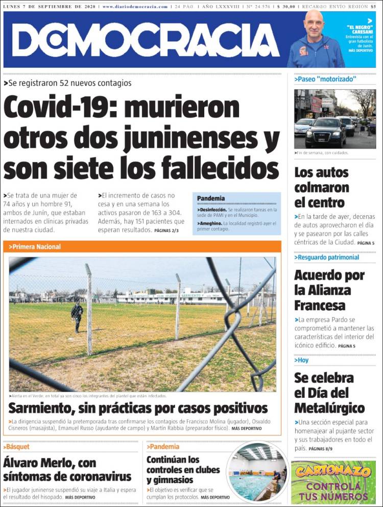 Portada de Diario Democracia (Argentina)