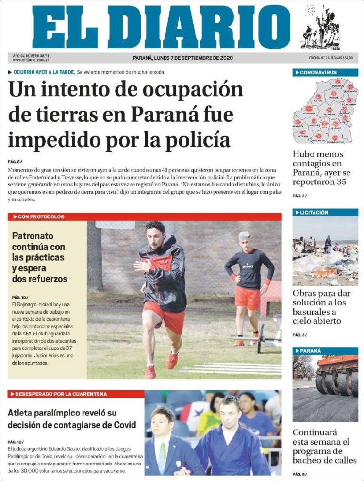 Portada de El Diario de Paraná (Argentina)