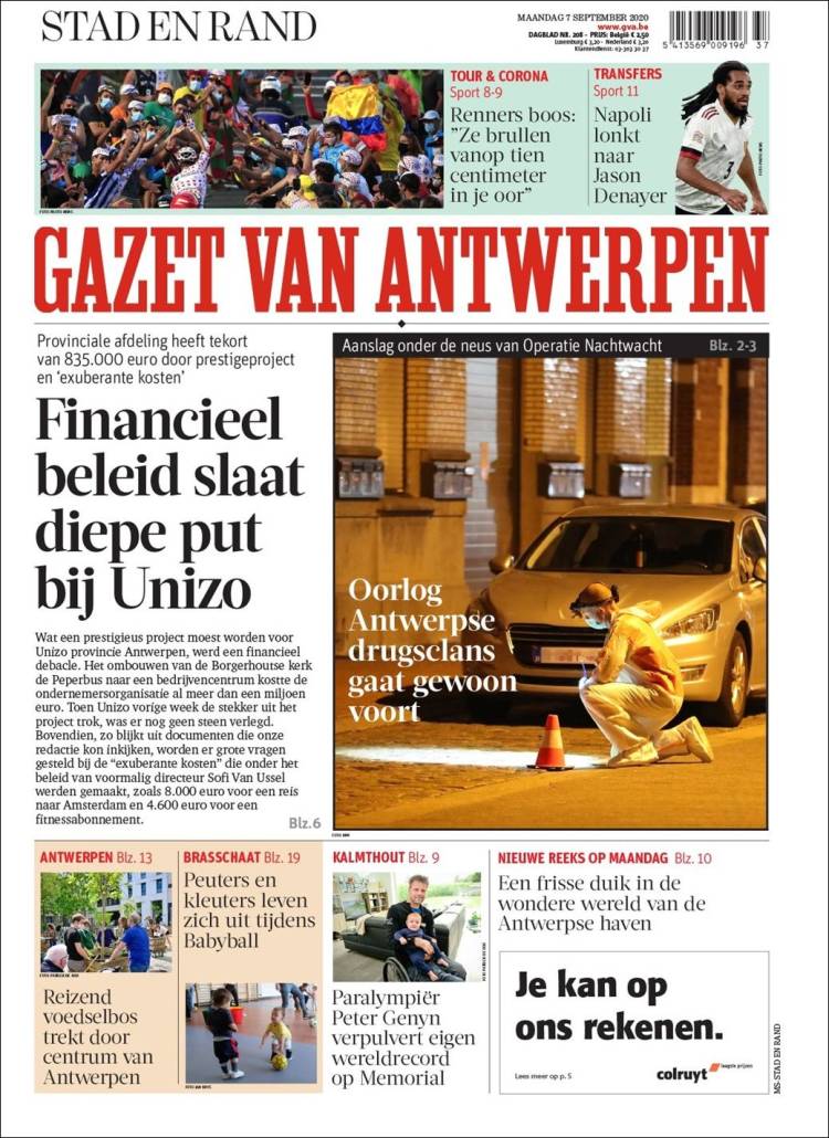 Portada de Gazet van Antwerpen (B&eacute;lgica)