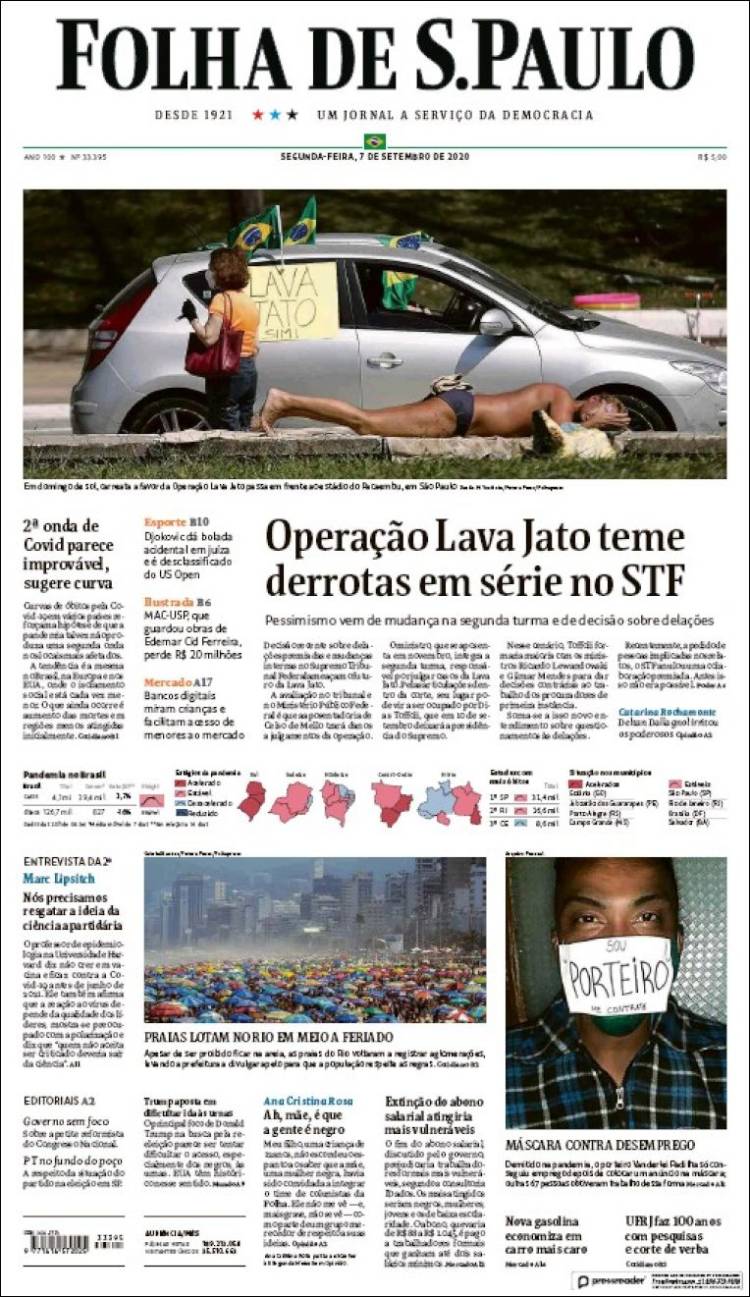 Portada de Folha de São Paulo (Brasil)