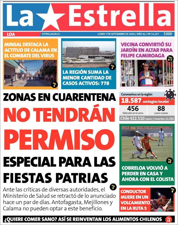 Portada de La Estrella de Loa (Chile)