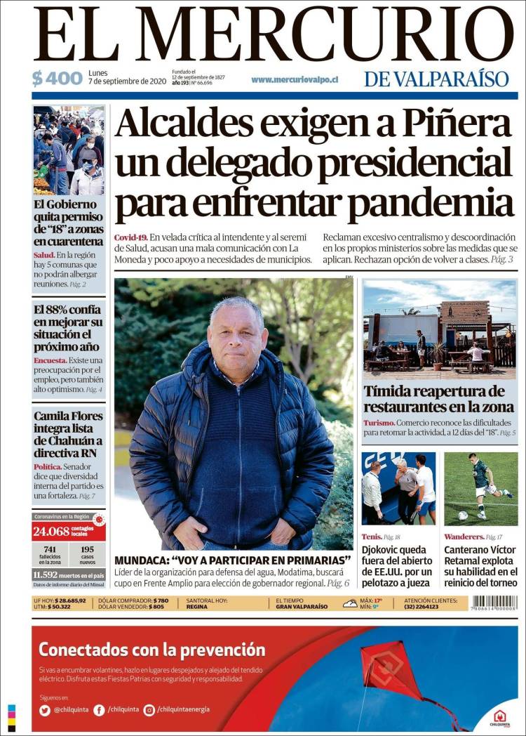 Portada de Mercurio de Valparaiso (Chile)