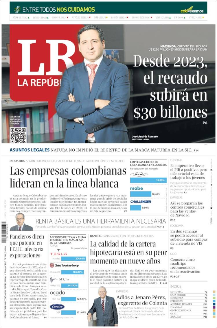 Portada de La Republica (Colombia)