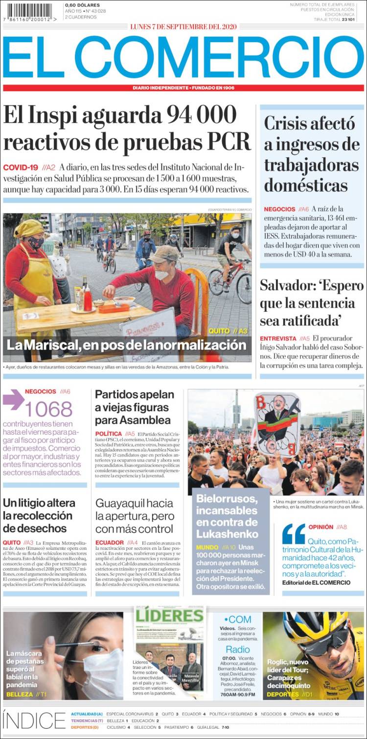 Portada de El Comercio (Ecuador)