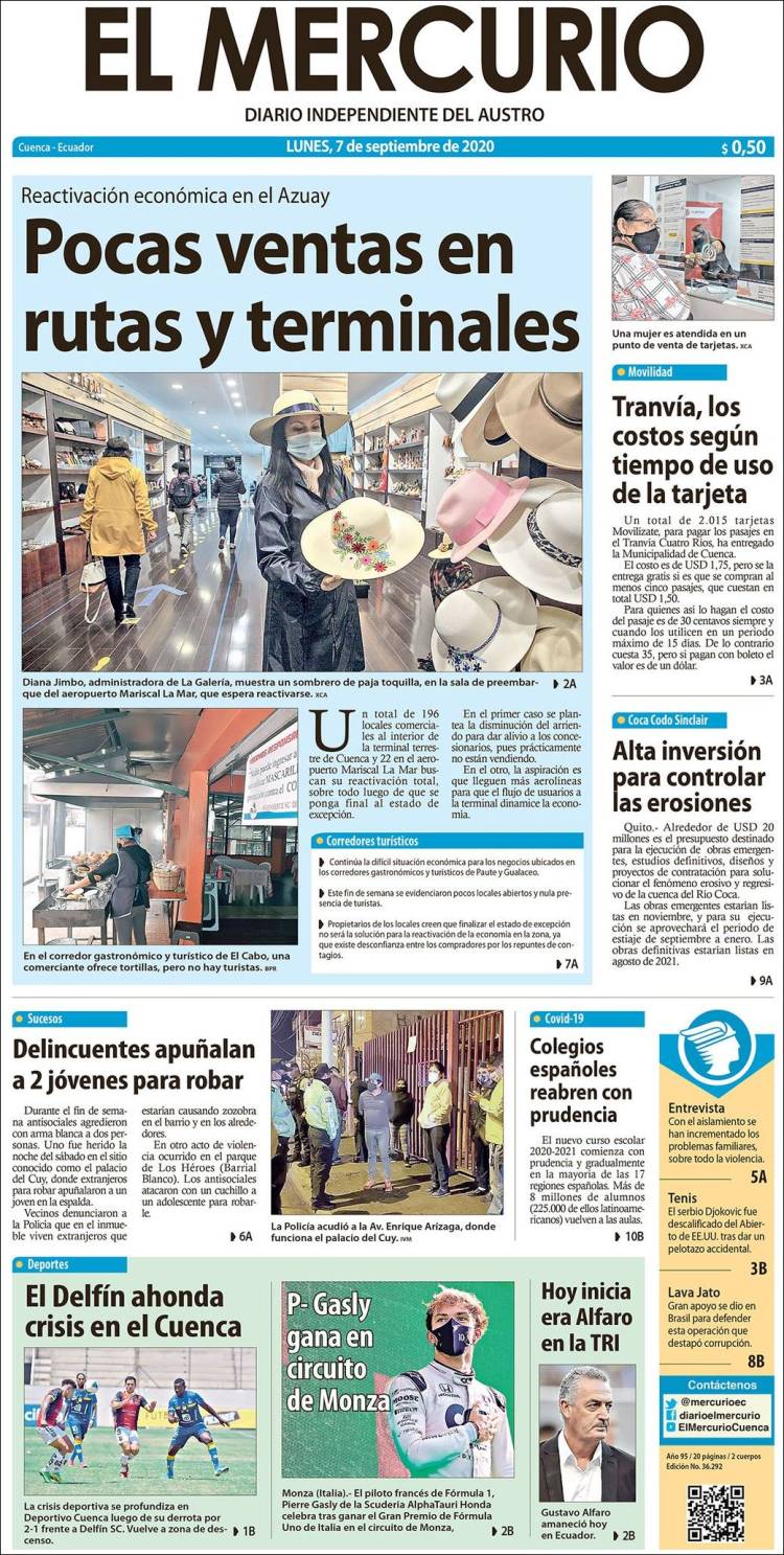 Portada de Diario El Mercurio (Ecuador)