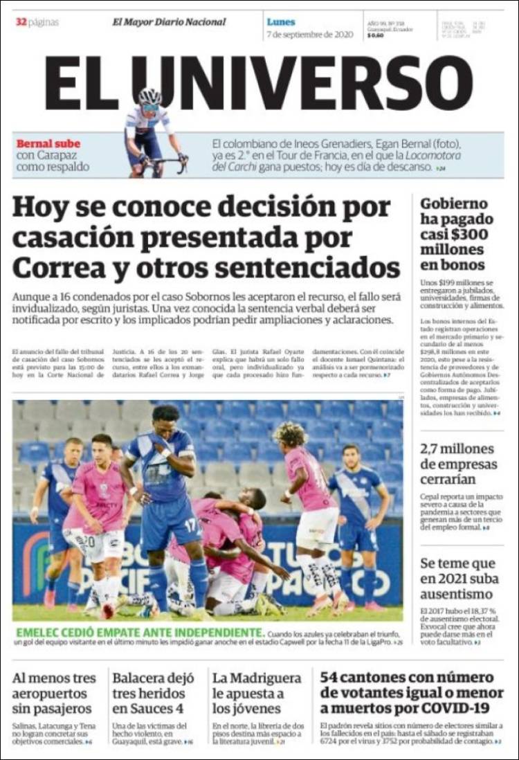 Portada de El Universo - Ecuador (Ecuador)