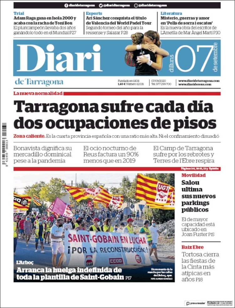 Portada de Diari de Tarragona (España)