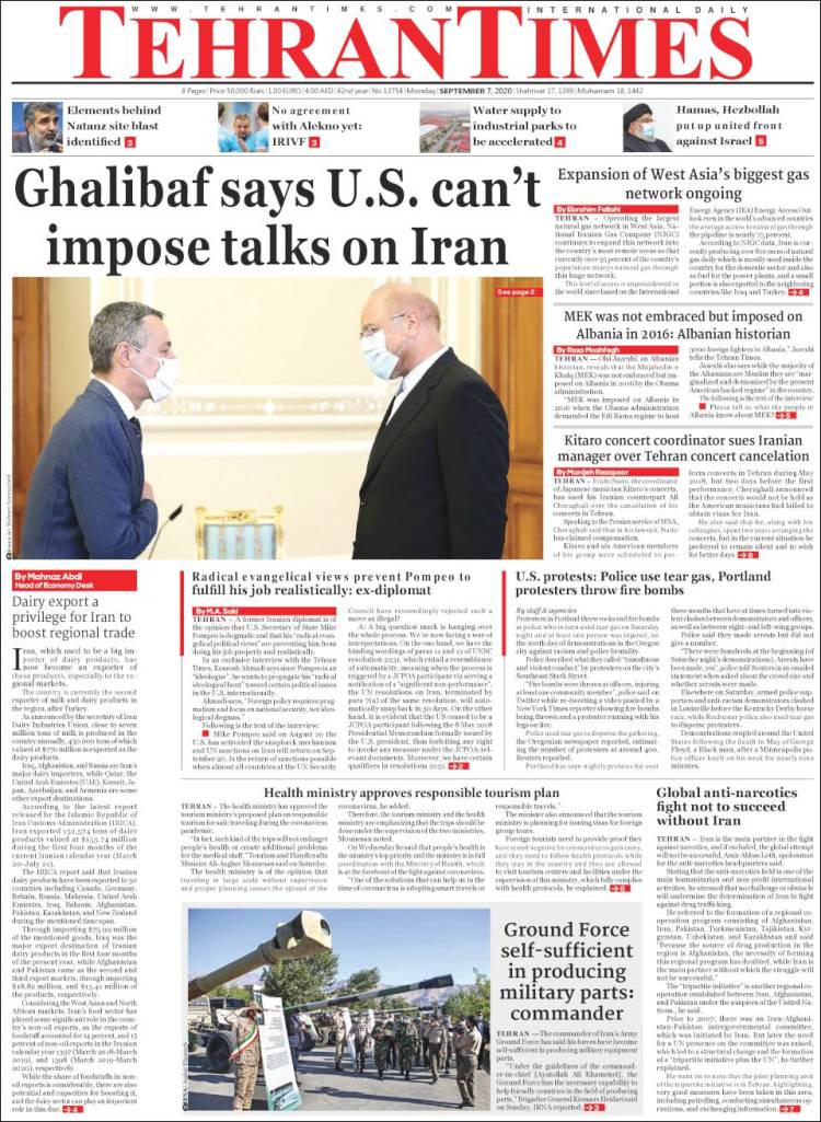 Portada de TehranTimes (Ir&aacute;n)