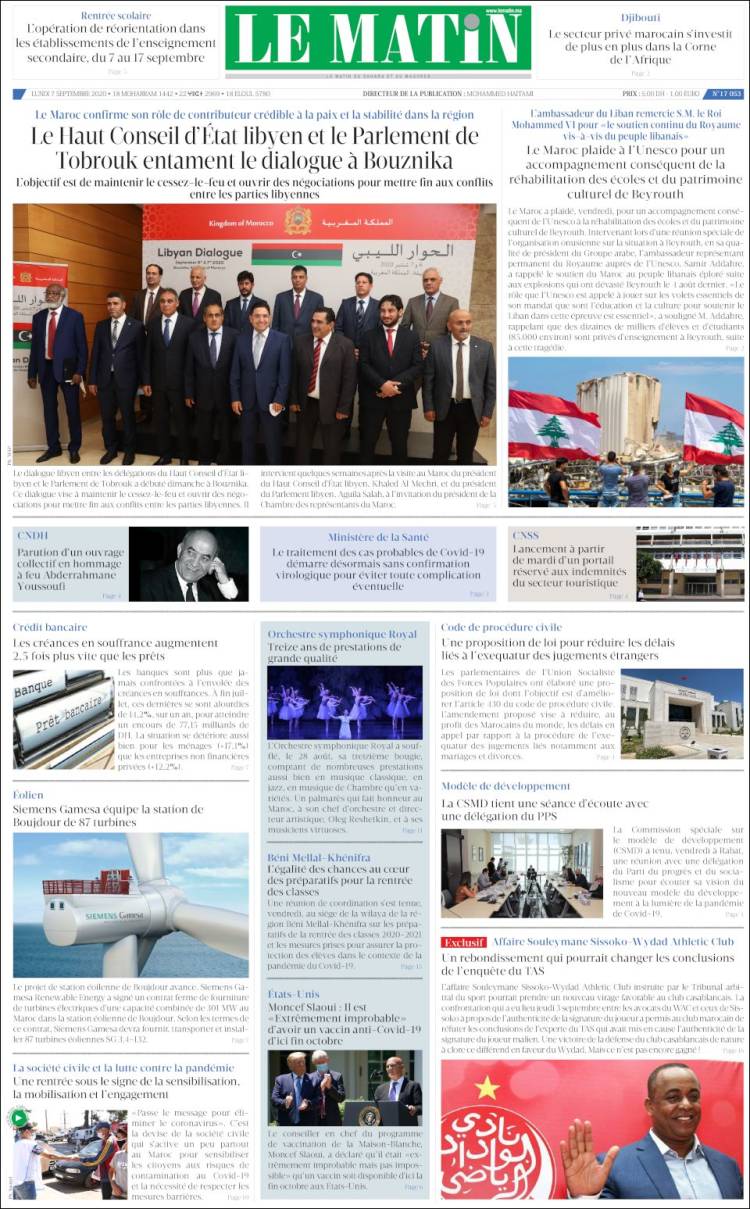 Portada de Le Matin (Marruecos)