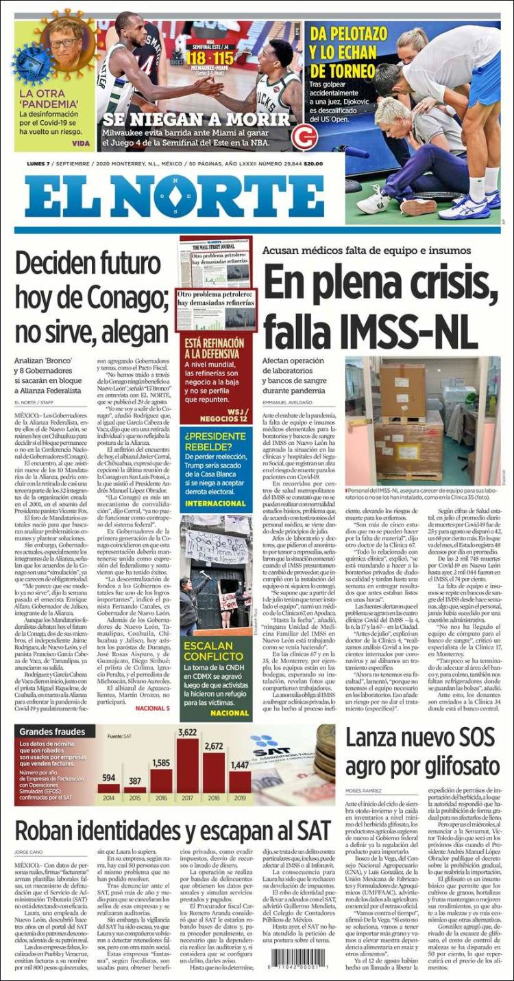 Portada de El Norte (M&eacute;xico)