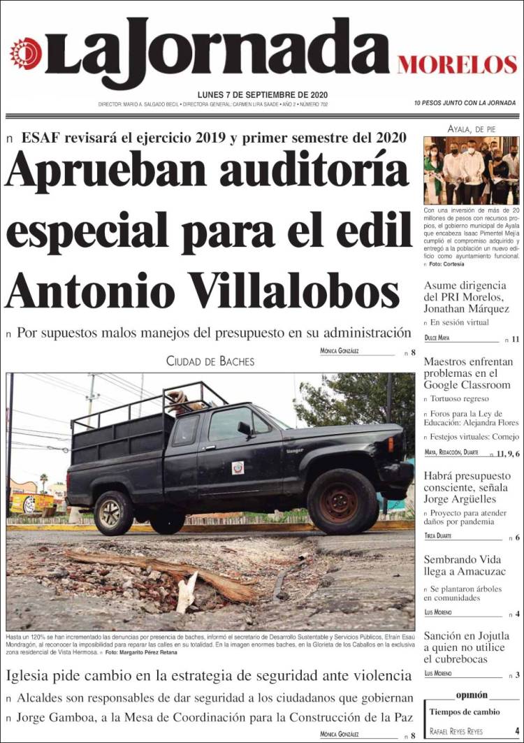 Portada de La Jornada - Morelos (M&eacute;xico)