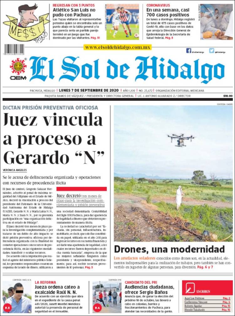 Portada de El Sol de Hidalgo (M&eacute;xico)