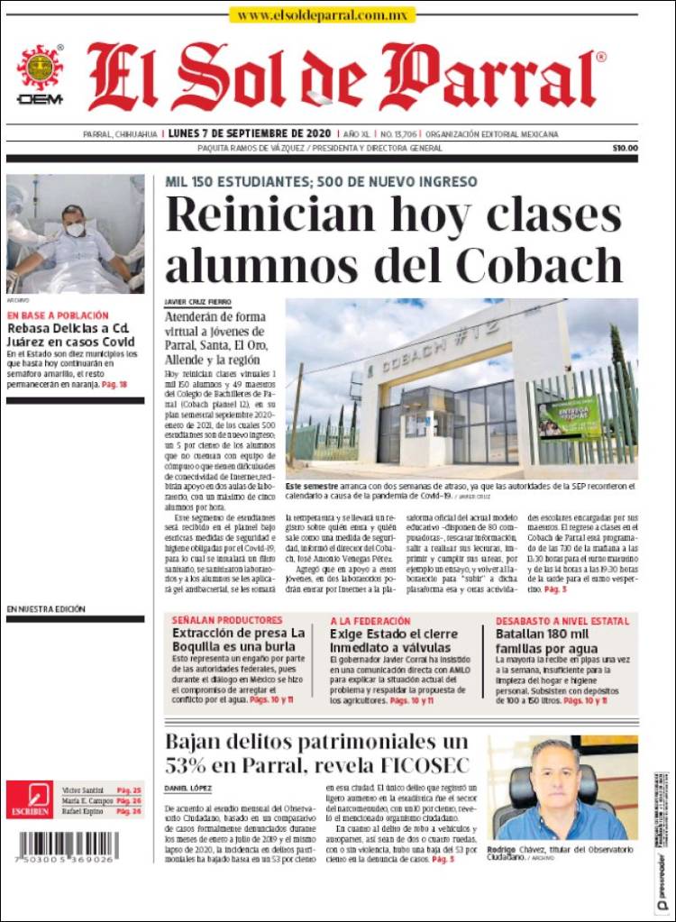 Portada de El Sol de Parral (M&eacute;xico)