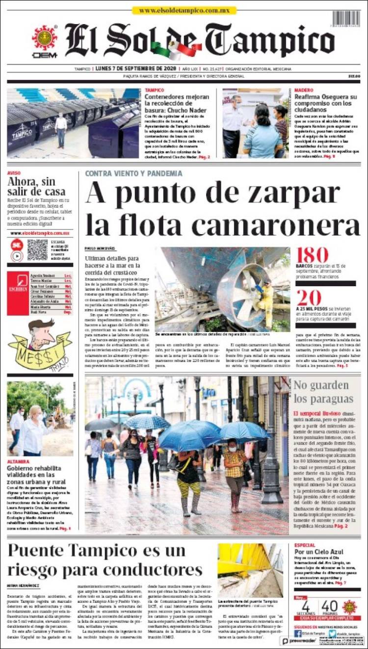 Portada de El Sol de Tampico (M&eacute;xico)