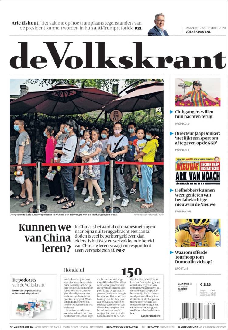 Portada de De Volkskrant (Pa&iacute;ses Bajos)