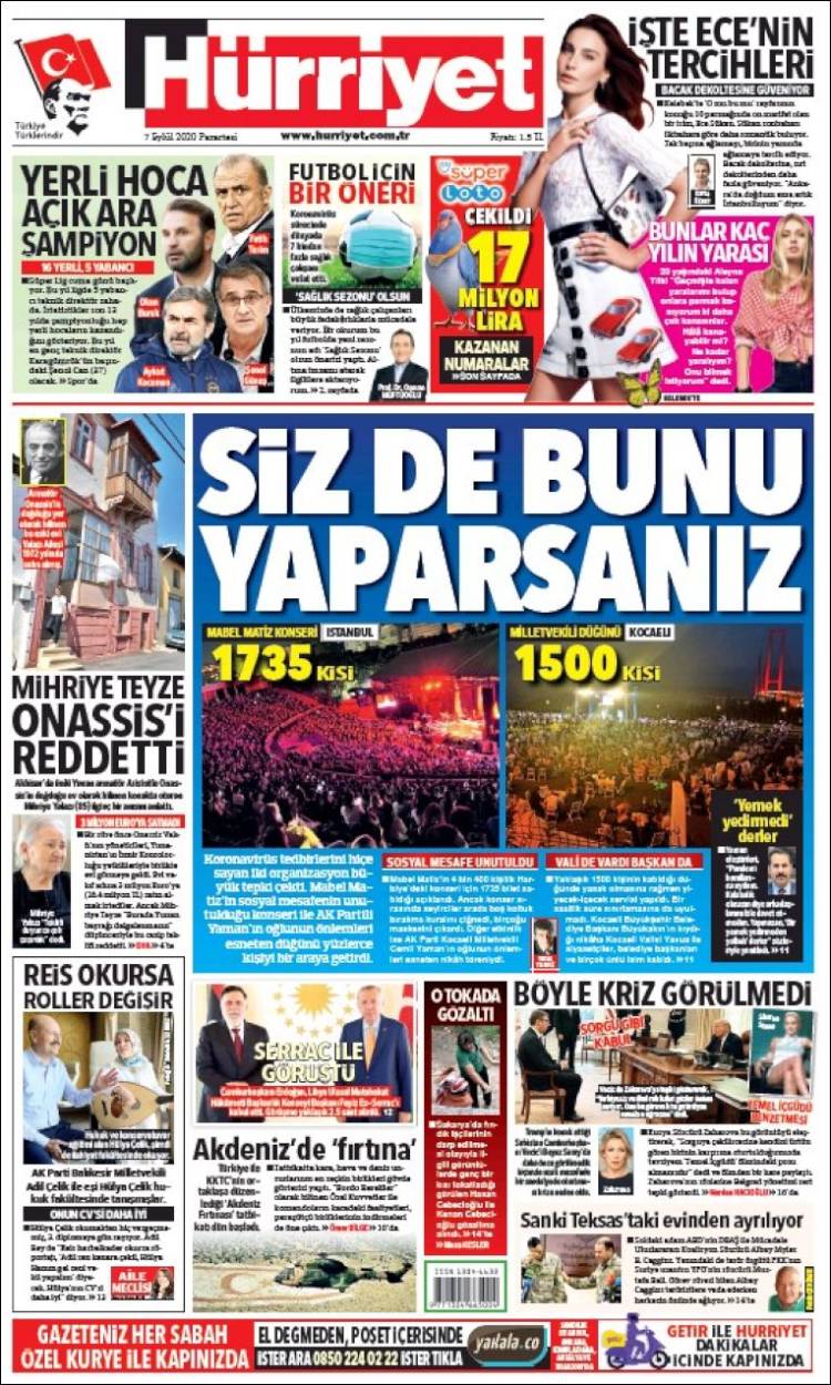 Portada de Hürriyet (Turqu&iacute;a)