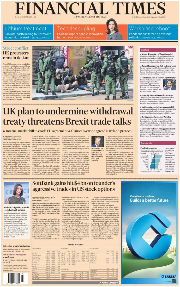 Portada de Financial Times (Reino Unido)