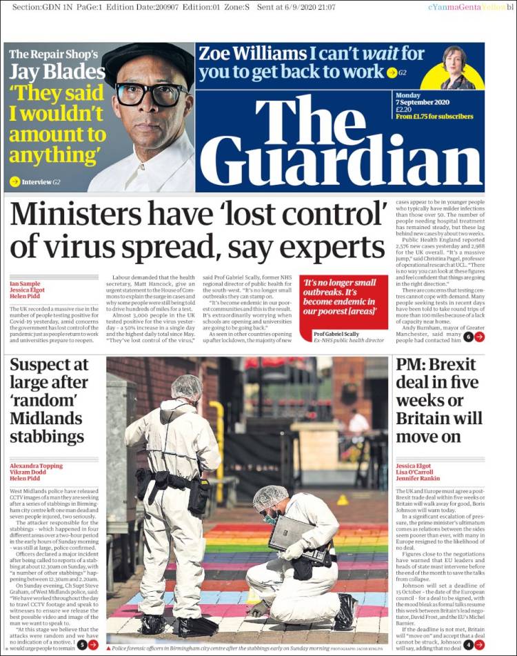 Portada de The Guardian (Reino Unido)