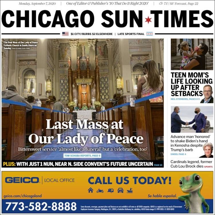 Portada de Chicago Sun-Times (USA)