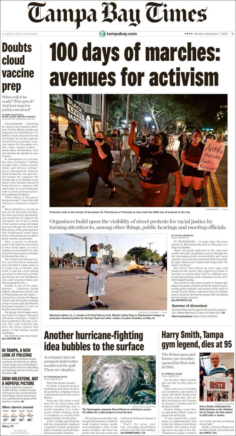 Portada de Tampa Bay Times (USA)