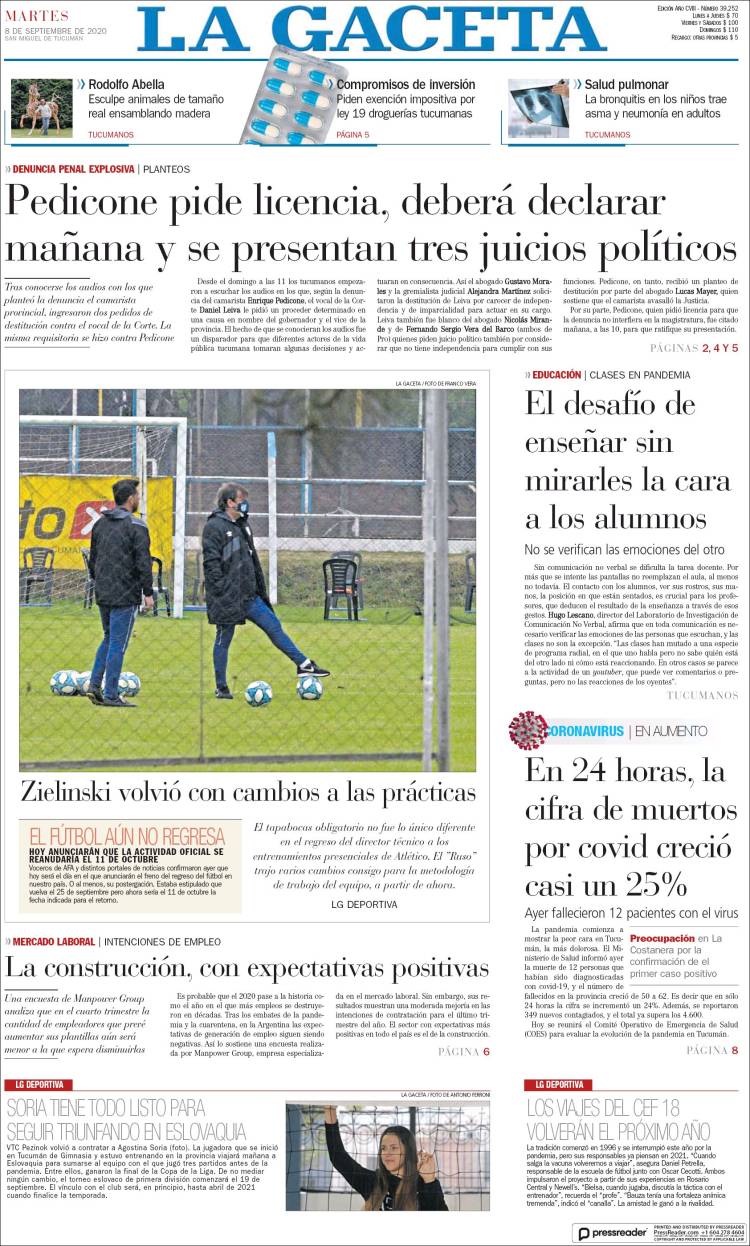 Portada de La Gaceta (Argentina)